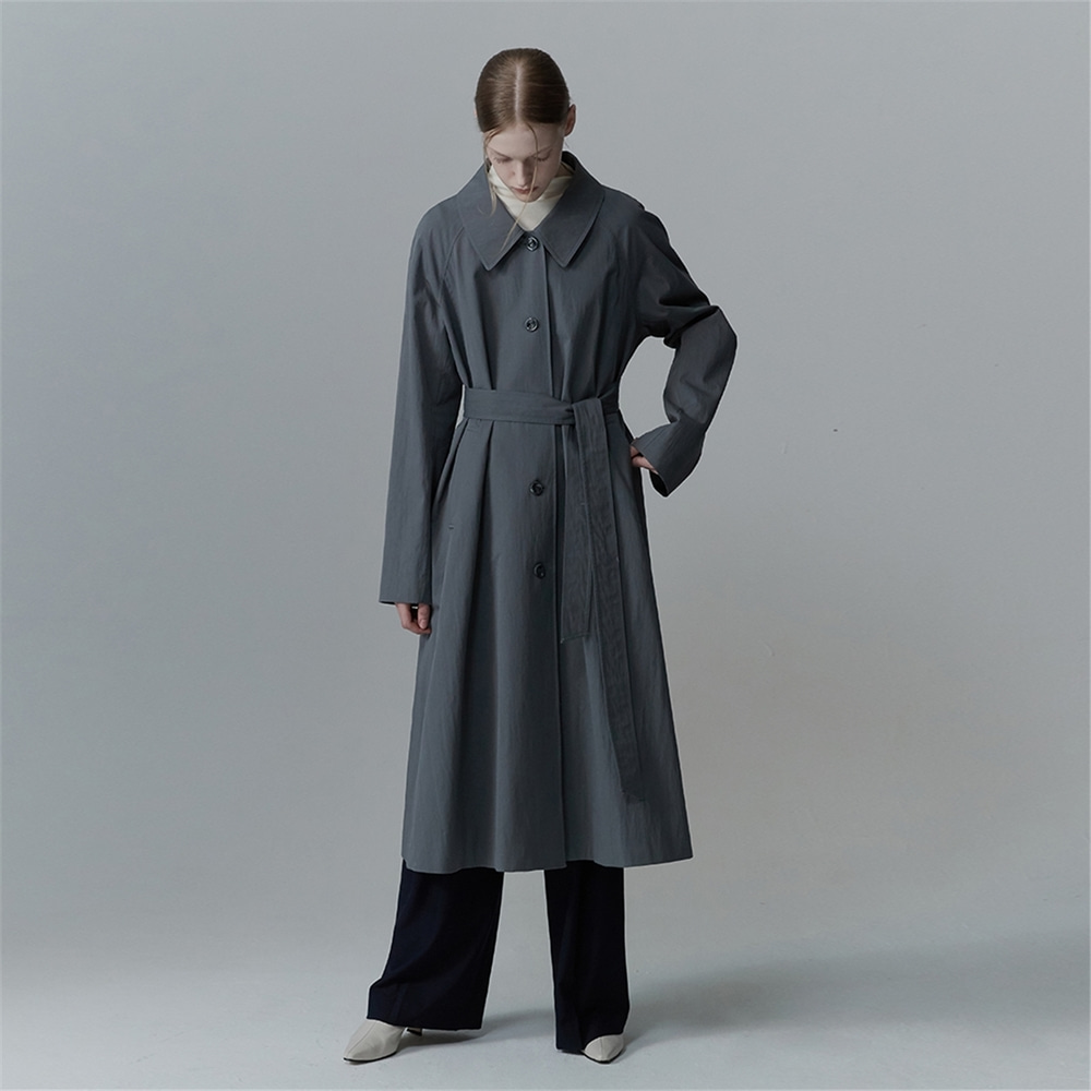[N][리이] WIDE COLLAR BELTED TRENCH COAT GY