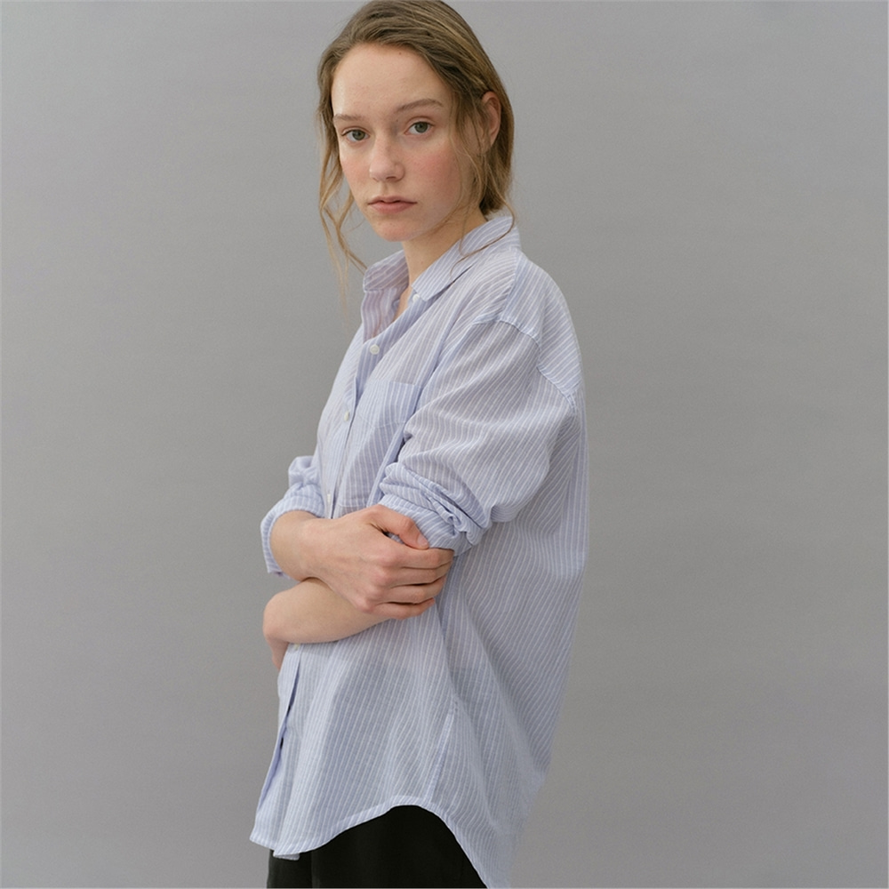 [블랭크03] cotton stripe pocket shirt (blue stripe)