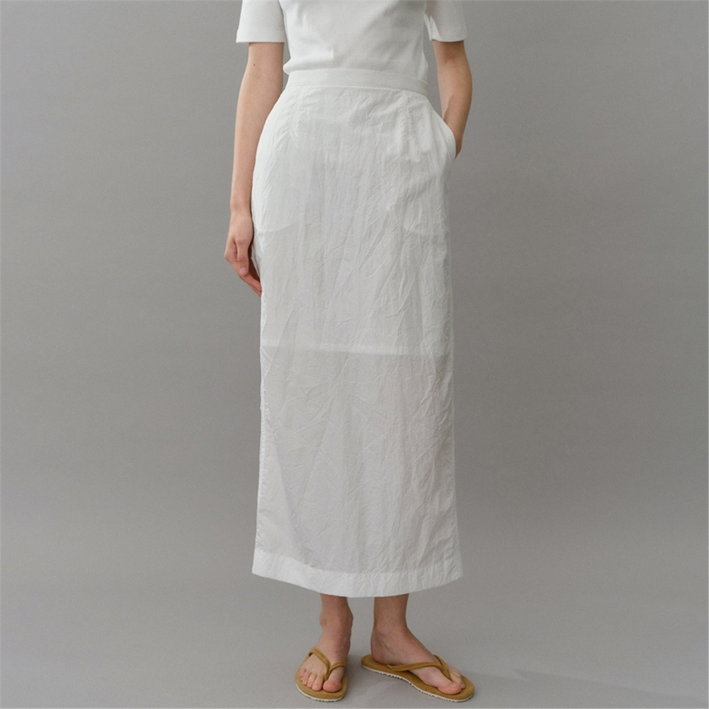 [블랭크03] wrinkled maxi skirt (white)