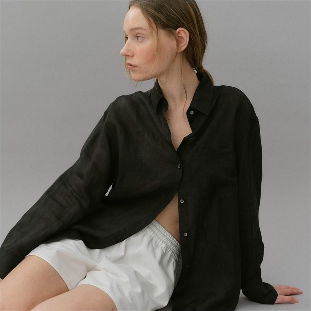 [블랭크03] linen pocket shirt (black)