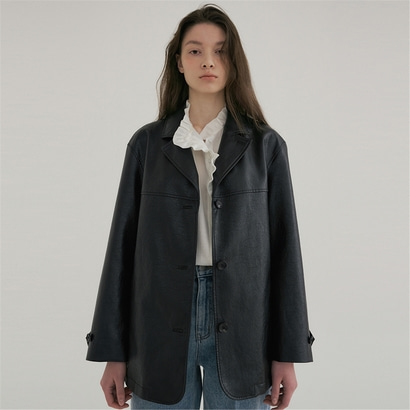 [블랭크03] faux leather overfit jacket (black)