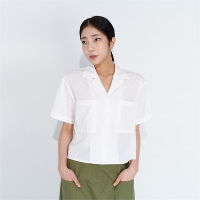 [배주안] Open collar crop shirt_WHITE