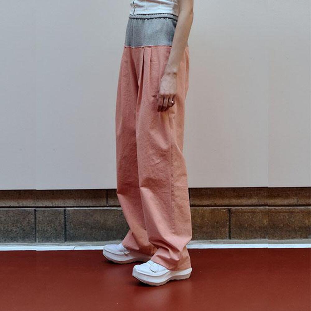 [엣드맹] Jersey block banding wide sweatpants - Pink