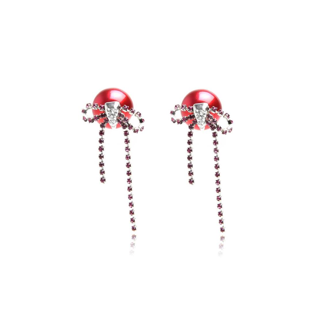 [티오유] Violet cubic ribbon red pearl earring_TGH010