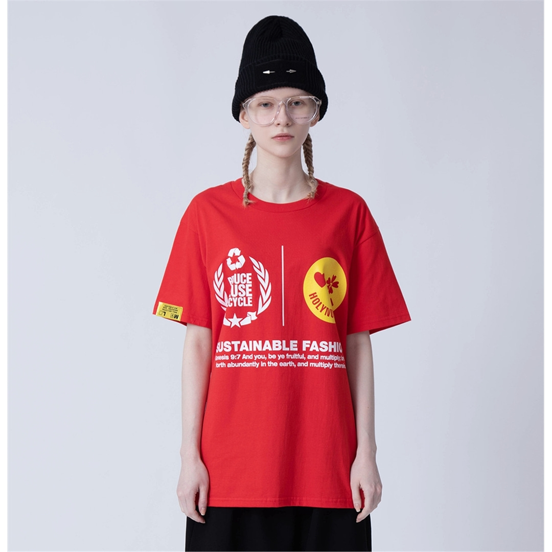 [홀리넘버7] 지속가능한 패션 캠페인 반팔 티셔츠_레드