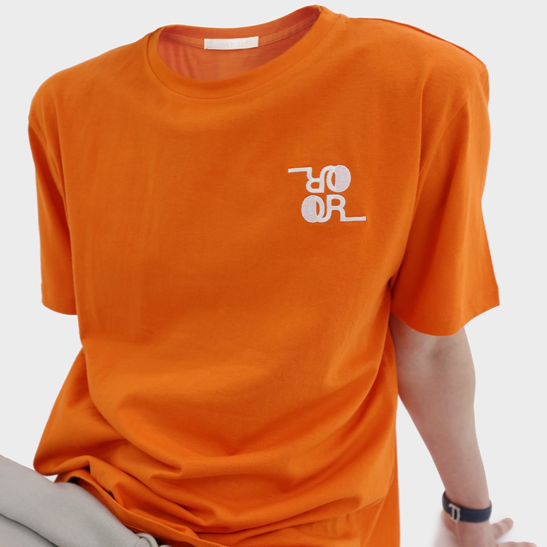[오언더알] Unisex Basic Embroidered T-shirt_오렌지