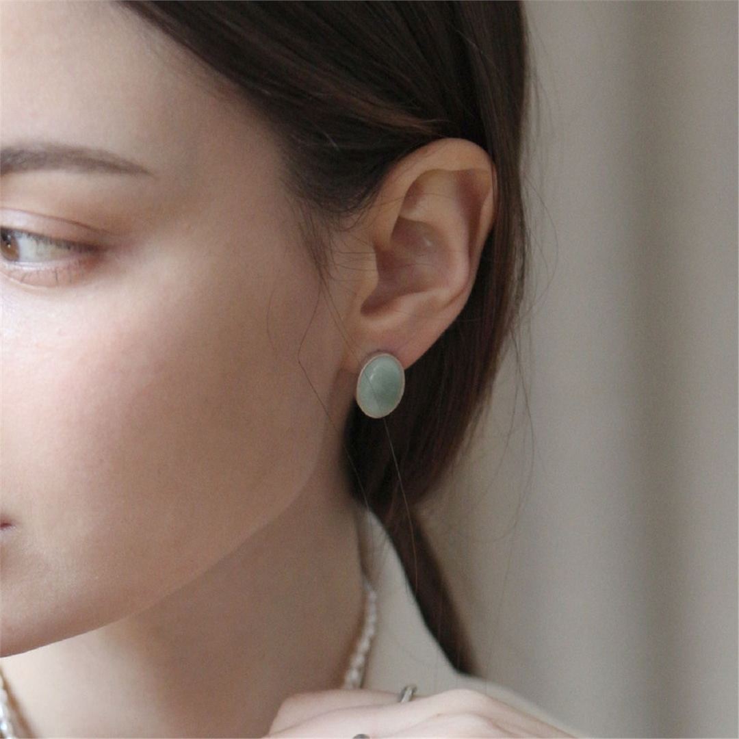 [티오유] Soft round emerald pendant earring_TNH042_Silver925