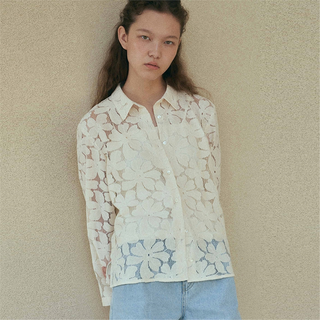 [블랭크03] lace long sleeve shirt [Italian fabric] (light beige)