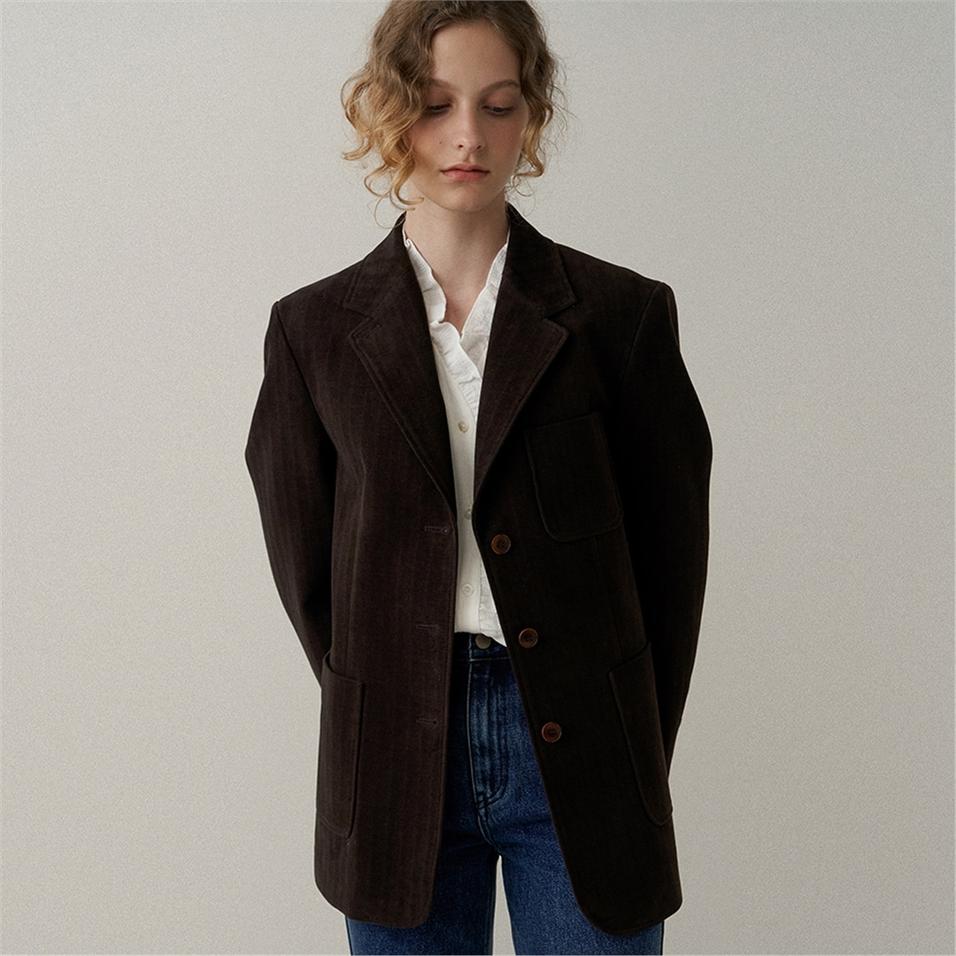 [블랭크03] classic cotton herringbone jacket [Italian fabric] (brown)