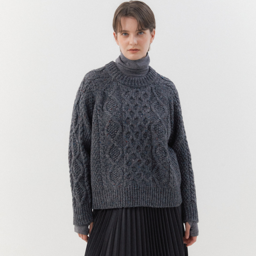 Cable Wool Knit Top (Dark Gray)