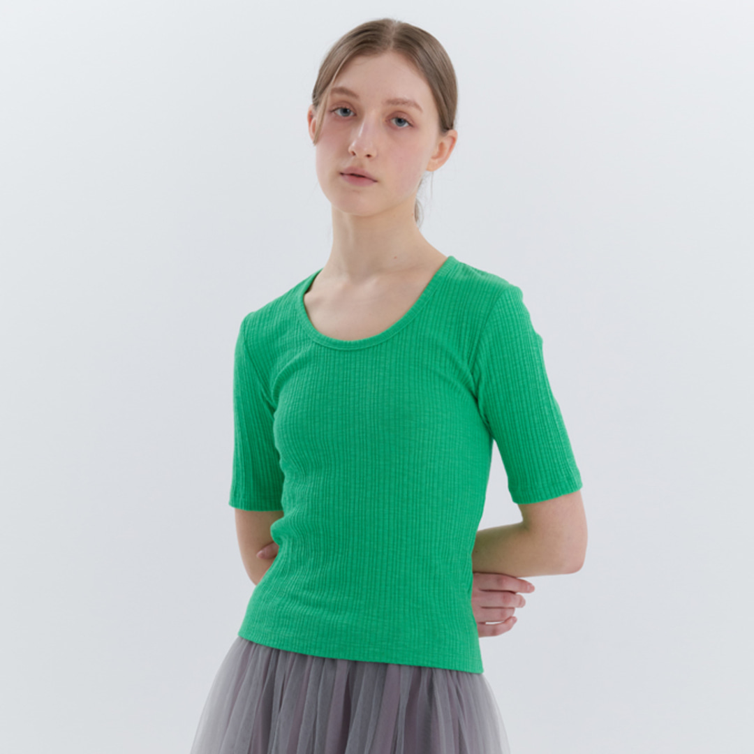 [위티앤험블] Knit Scoop Neck T-shirt (Green)