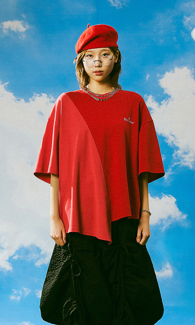 [레큘리]하프&amp;하프 반팔 로고 티셔츠 Red