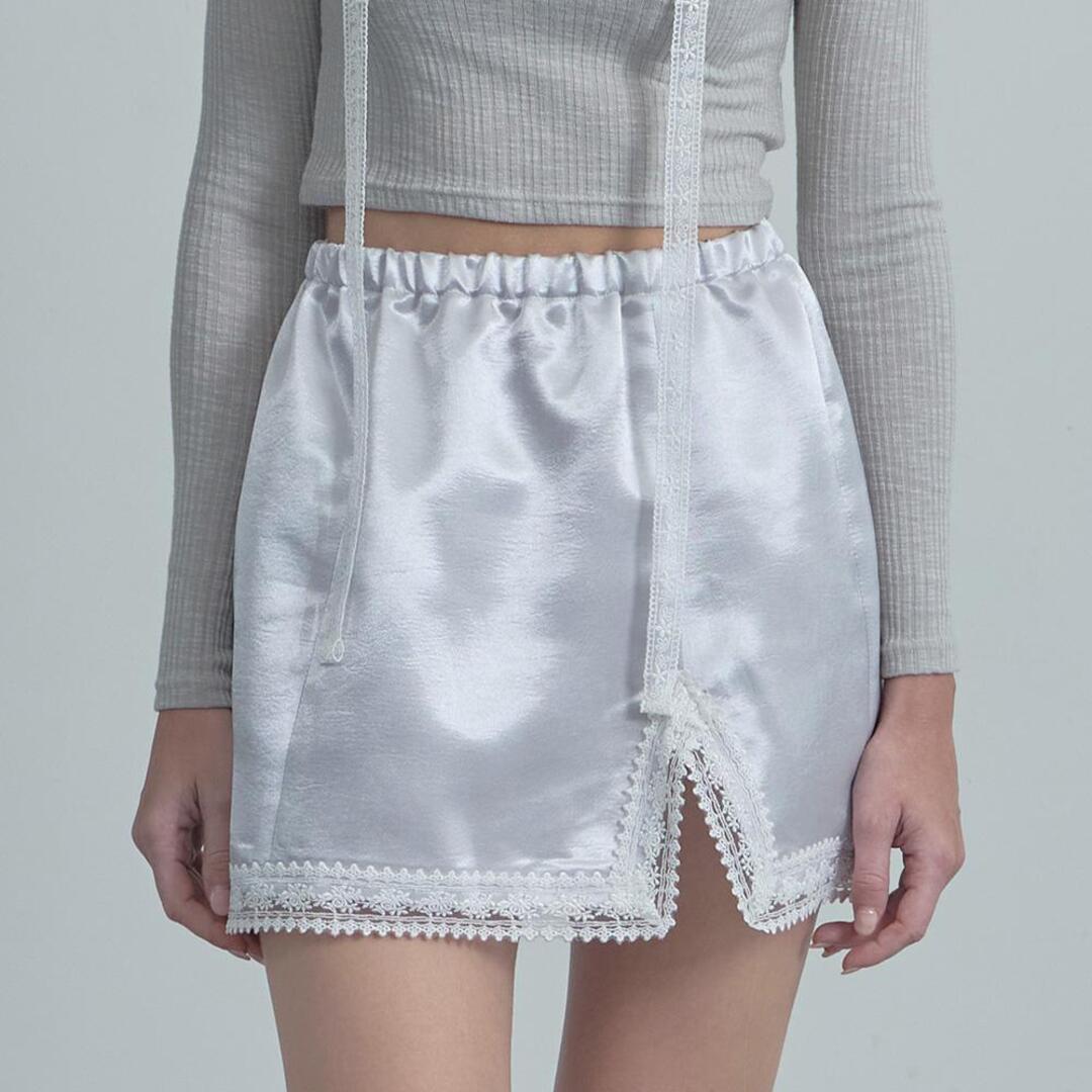 [무아르모아]Glossy Lace Skirt-Silver