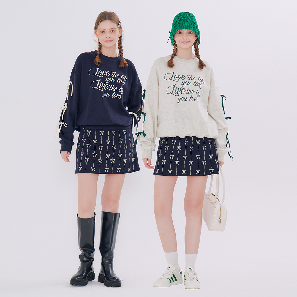 [메타퍼] MET ribbon detail sweatshirt &amp; mini skirt set