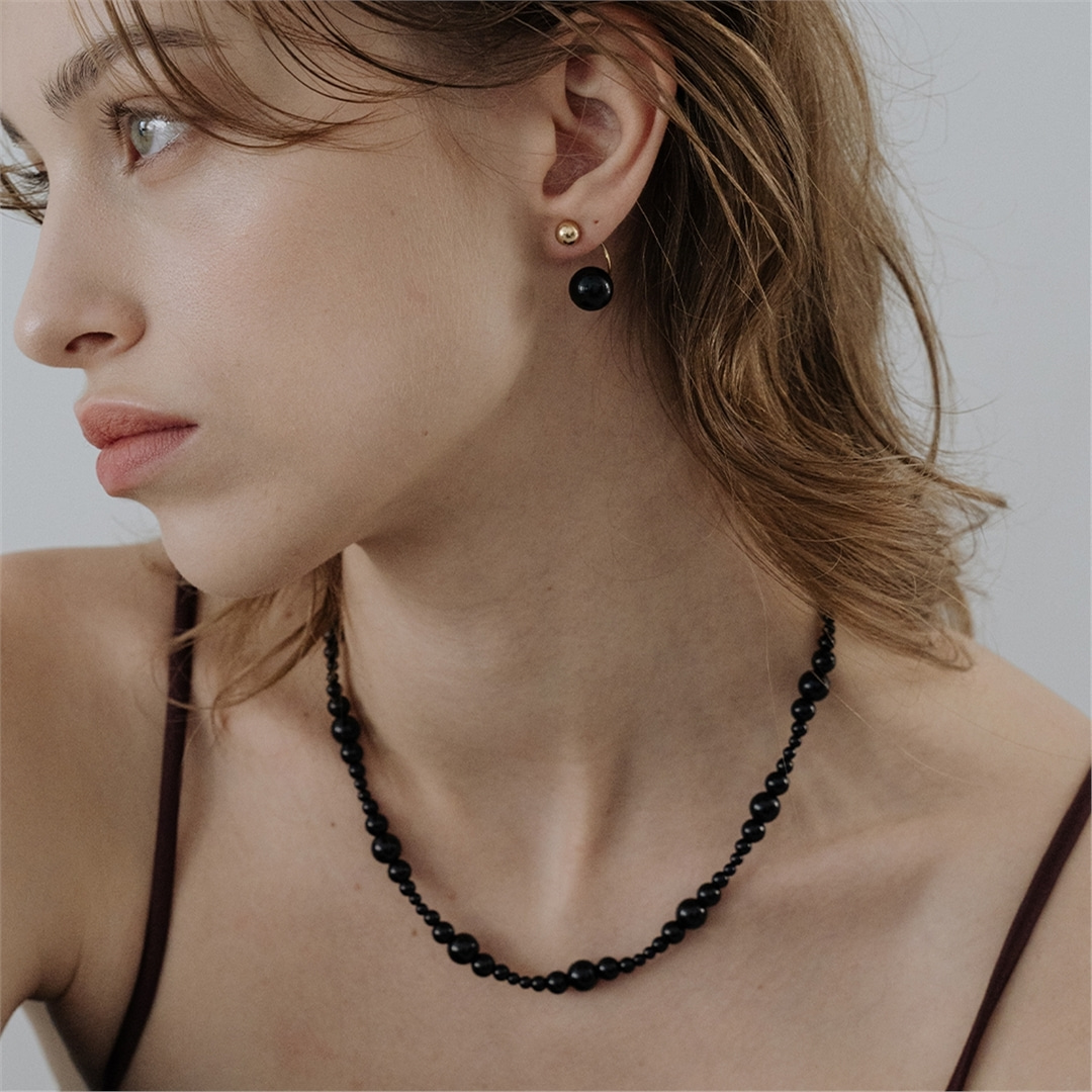 [티오유] [silver925] TB003 onyx mix black ball necklace