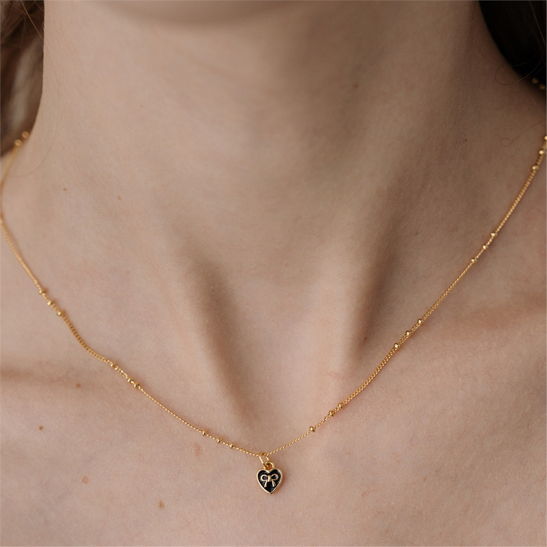 [티오유] [silver925] TB008 tiny ribbon in heart necklace