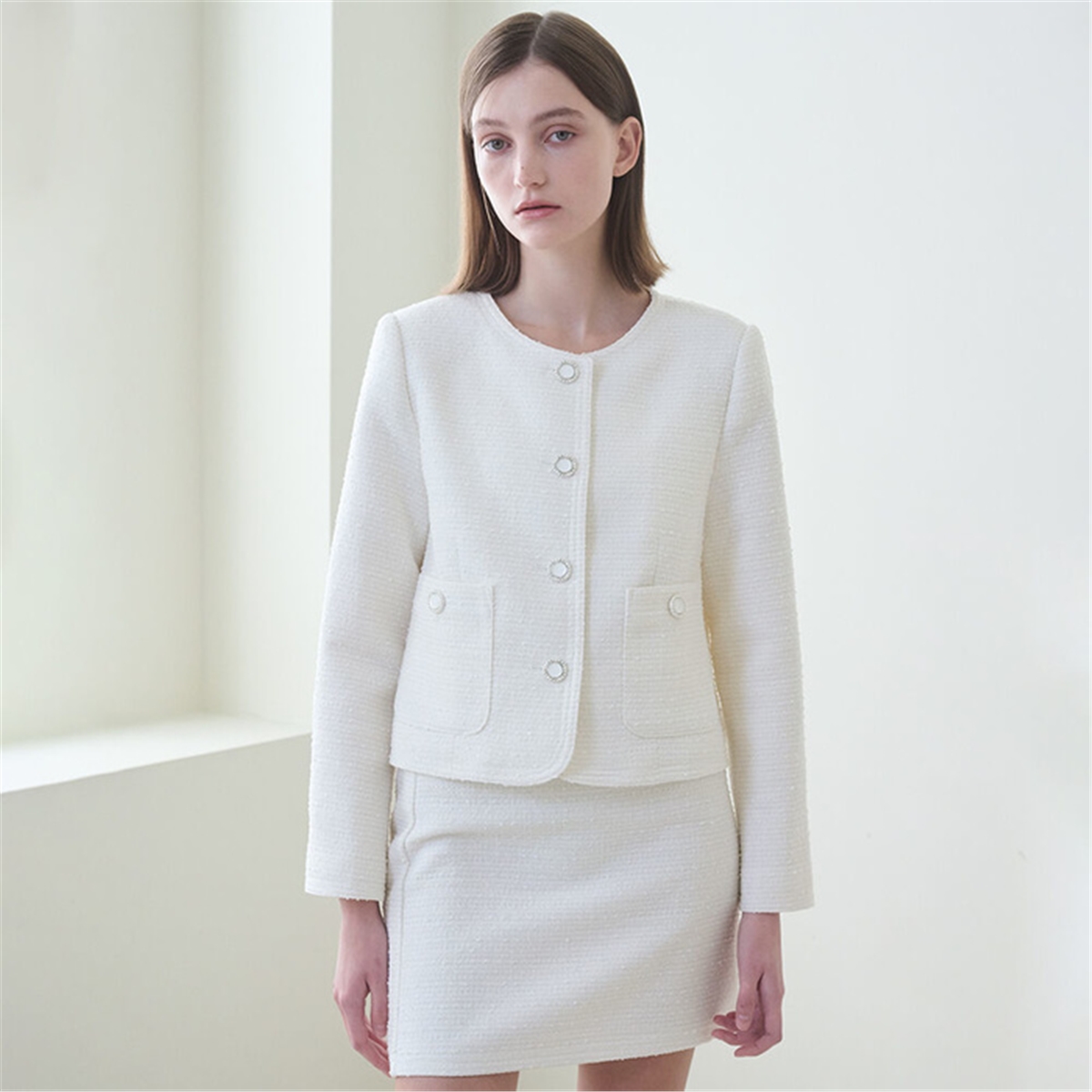 [누브] Tweed Stitch Jacket Set-up - Ivory
