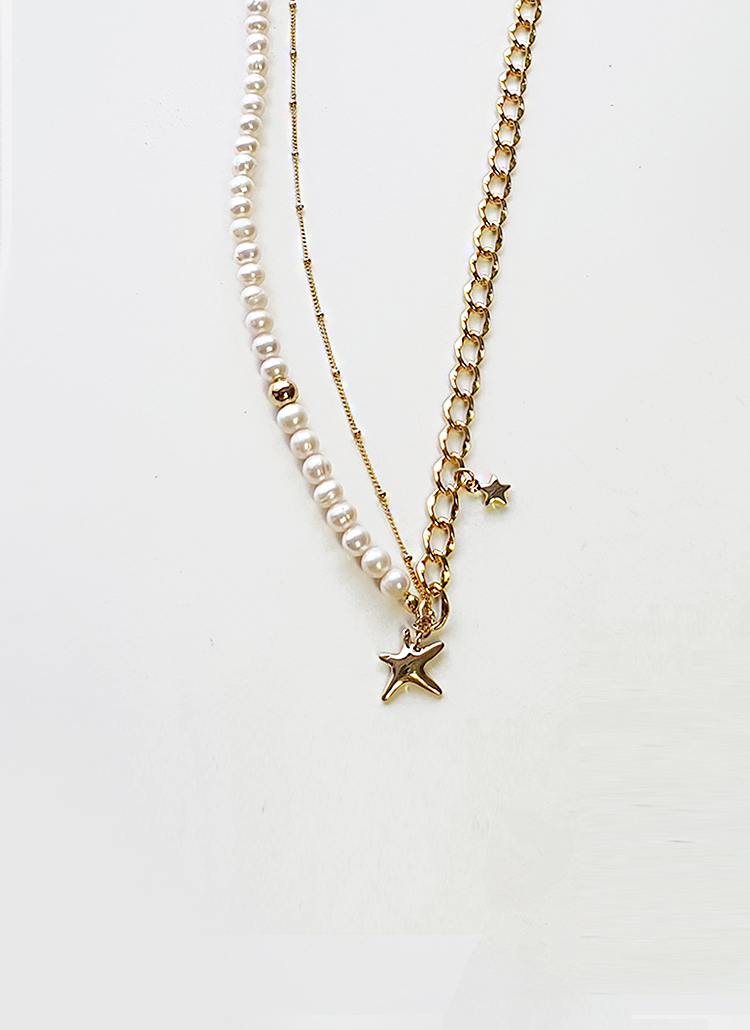 [소수] Goldstar Pearl Chain Necklace 골드스타 진주 체인 목걸이