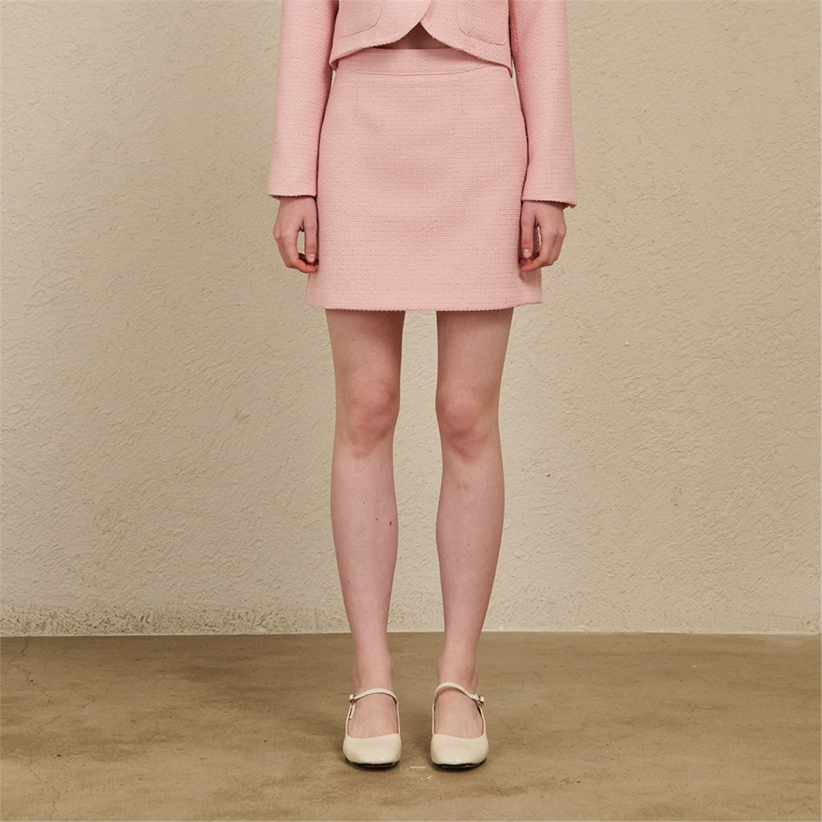[누브] A Line Tweed Skirt - Pink