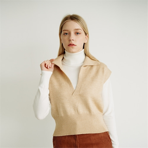 [배주안] Collar knit vest_BEIGE