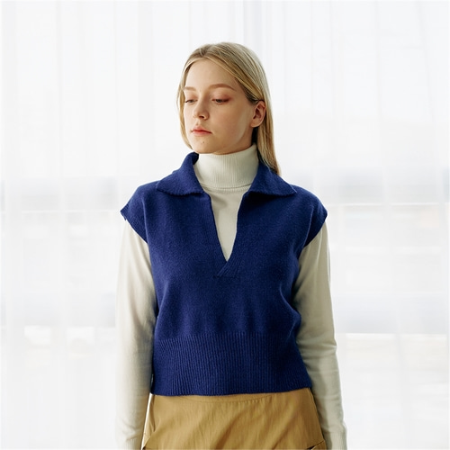 [배주안] Collar knit vest_NAVY