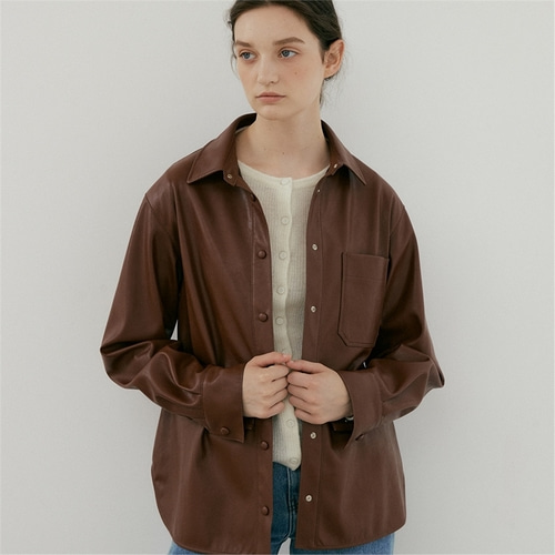 [블랭크03] eco leather shirt jacket (brown)