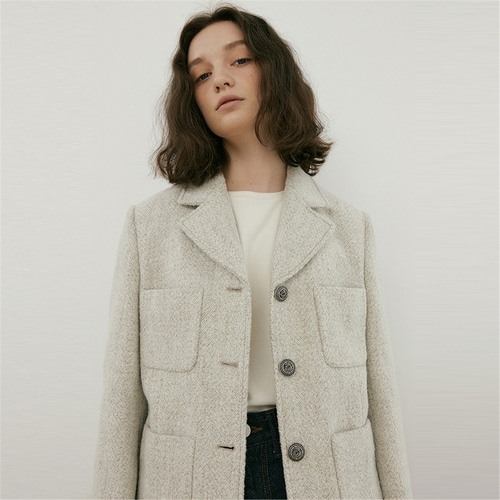 [블랭크03] tailored tweed jacket (light khaki)