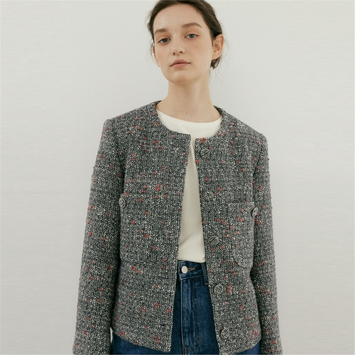 [블랭크03] classic cropped tweed jacket [Italian fabric] (grey)