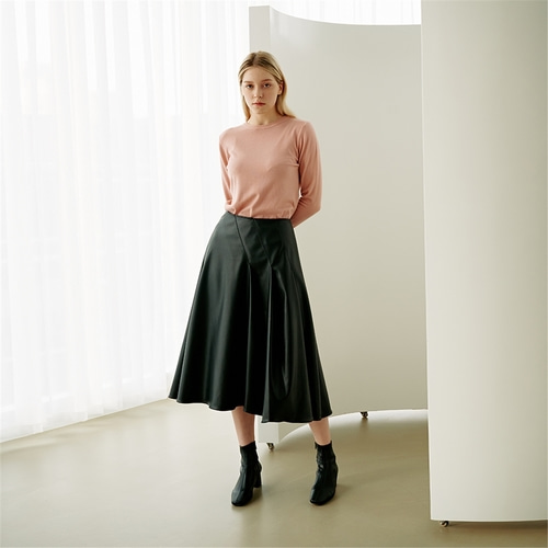 [배주안] Leather flare skirt_BLACK