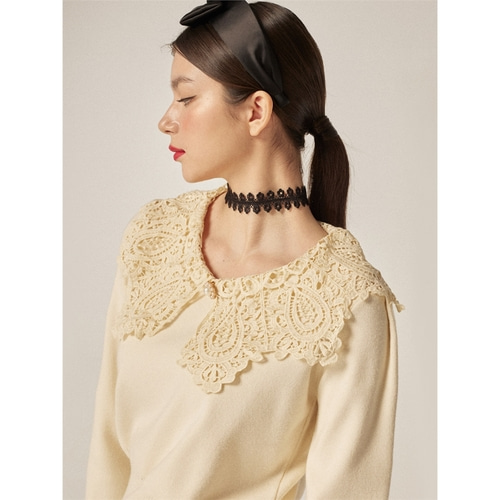 [뎁] Crochet Collar Knit Top_CR