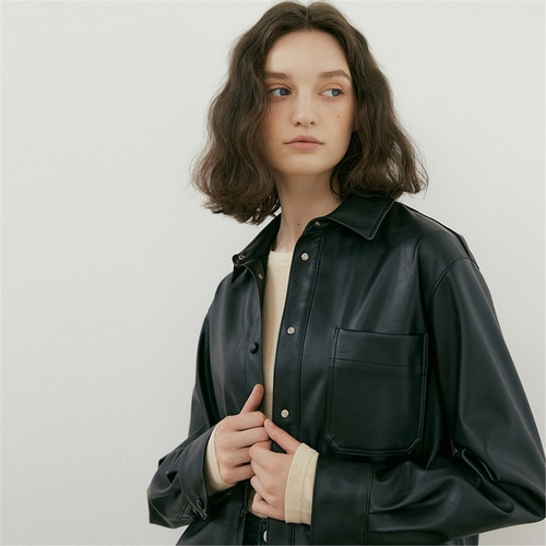 [블랭크03] eco leather shirt jacket (black)