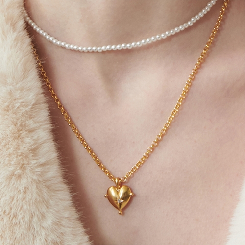 [티오유] Lovely heart with starpiece necklace_HL07