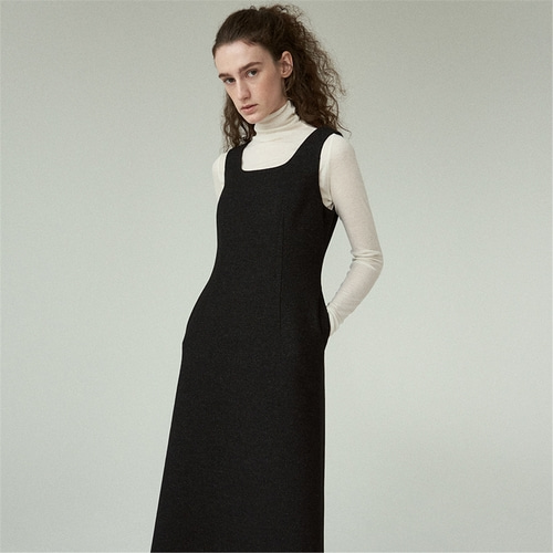[블랭크03] wool flared dress (black)