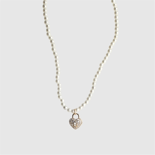 [하스] Heart cubic lock pearl necklace_BF033
