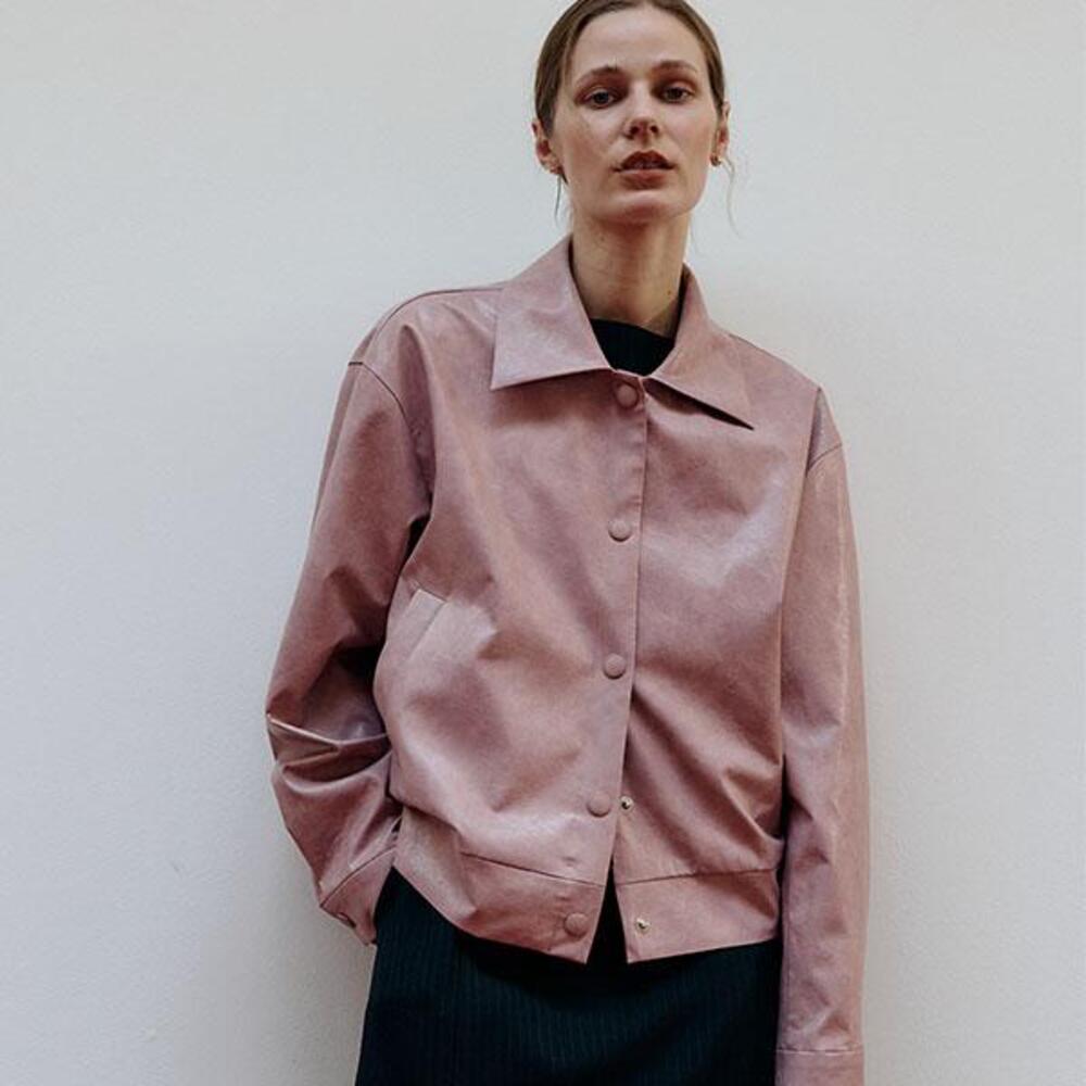 [엣드맹] Eco leather blouson jacket - Pink