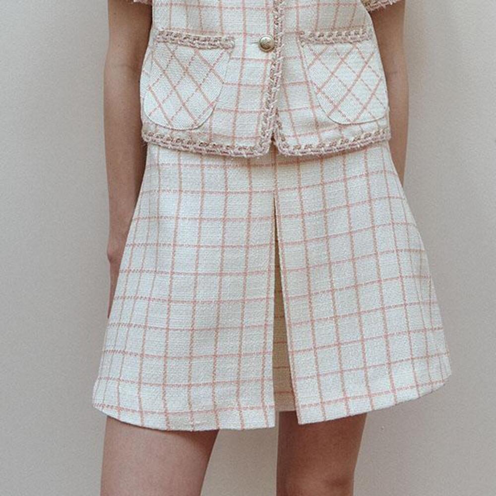 [엣드맹] Linen tweed A-line mini skirt - Pink