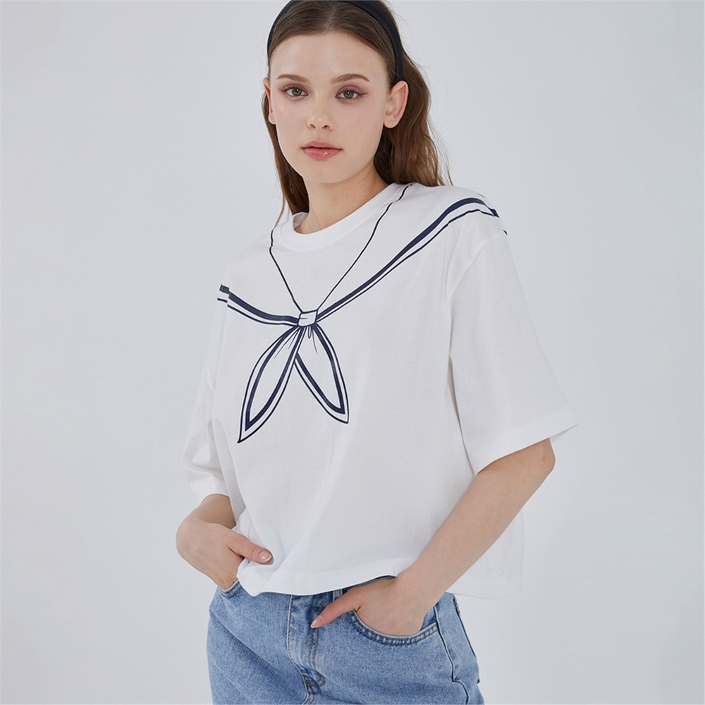 [뎁] Sailor Collar Fake Print T-Shirt_IV