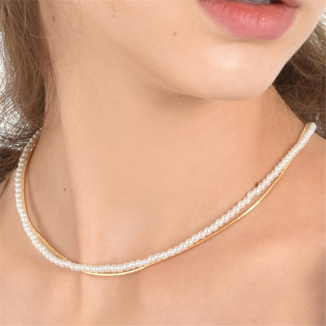 [하스] [2SET] Snake chain+Pearl necklace_HB022