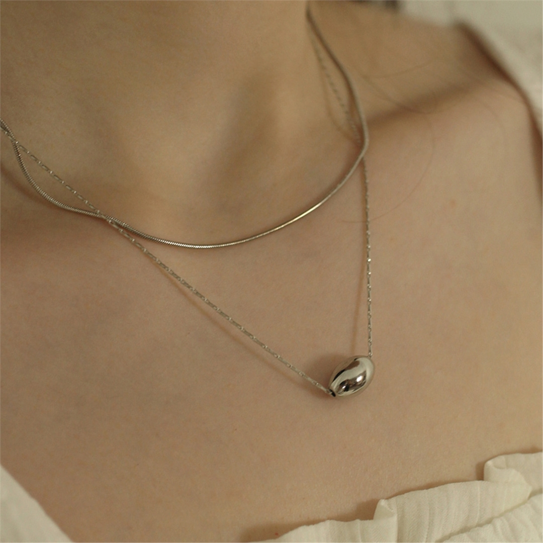 [하스] [2SET]Oval ball layered necklace_BF043
