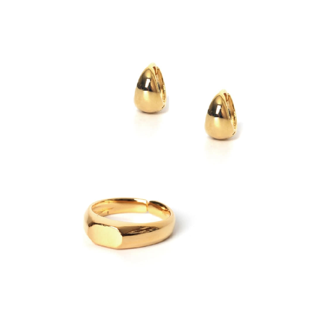 [티오유] [SET]Bold and gold ring and earrings set_TN94_Silver925