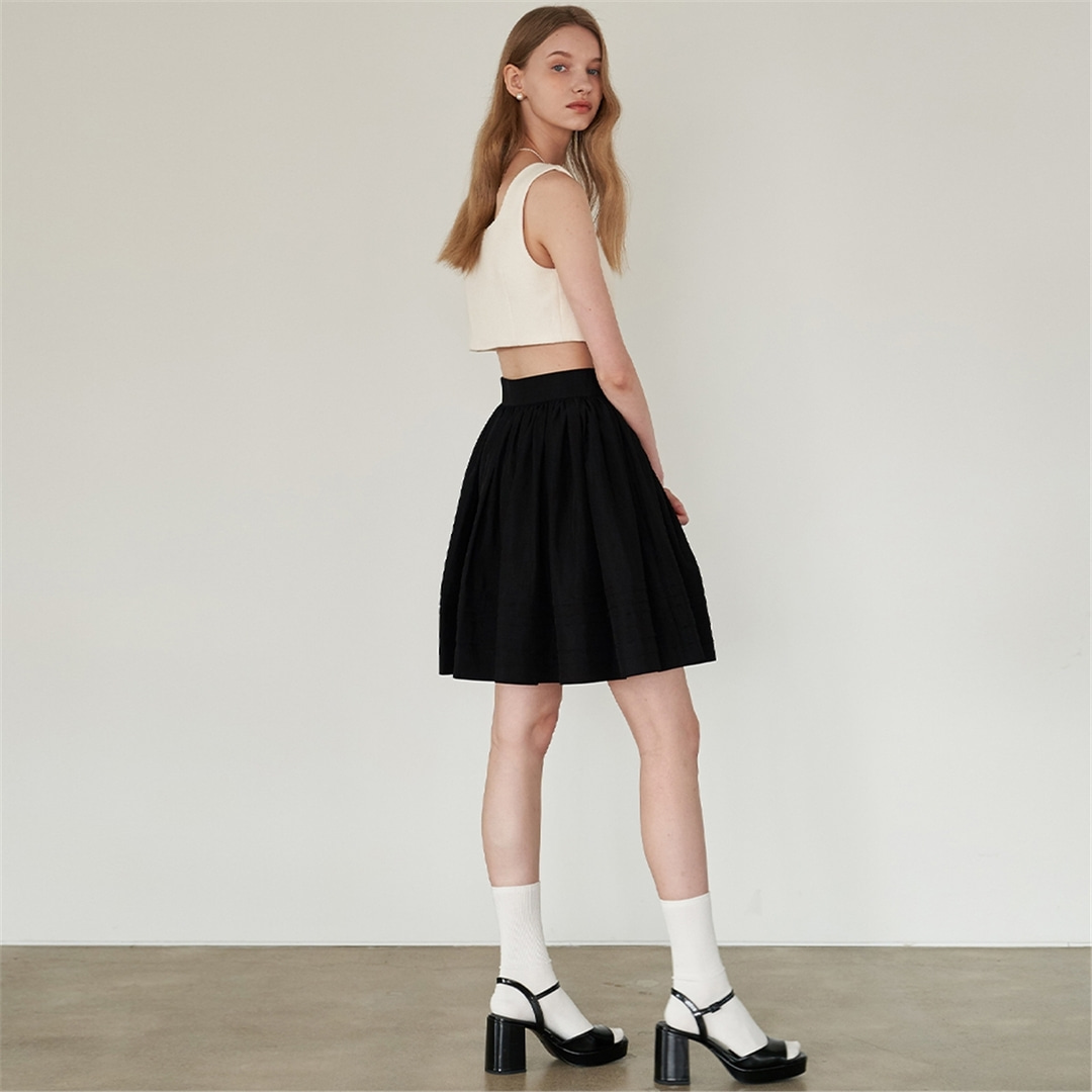 [에프코코로미즈] coco lovely shirring skirt BK