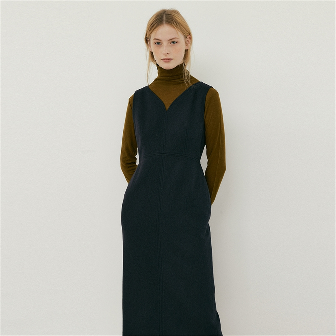 [블랭크03] wool silhouette dress (navy)
