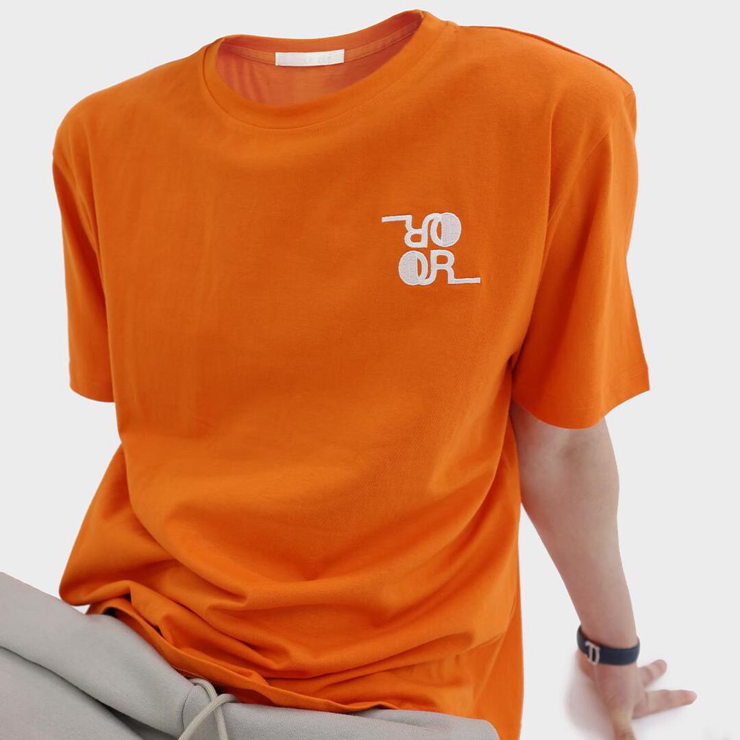 [오언더알] Unisex Basic Embroidered T-shirt_오렌지