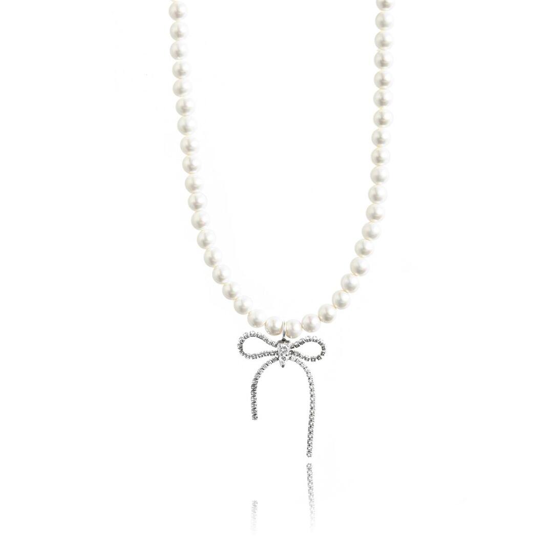 [티오유] Cubic ribbon pearl necklace_TGH014 [Silver925]