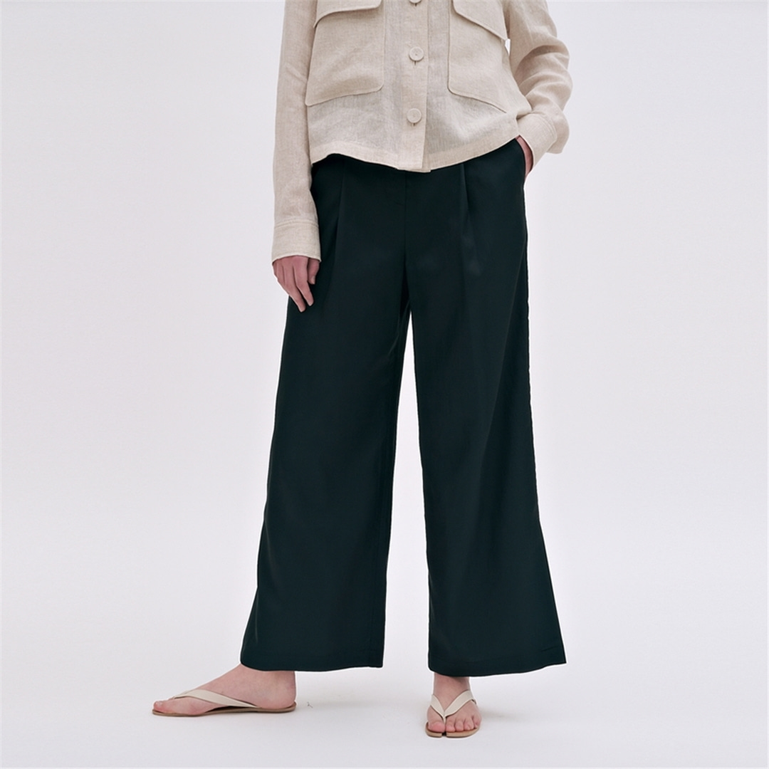 [블랭크03] silky wide pants (dark green)