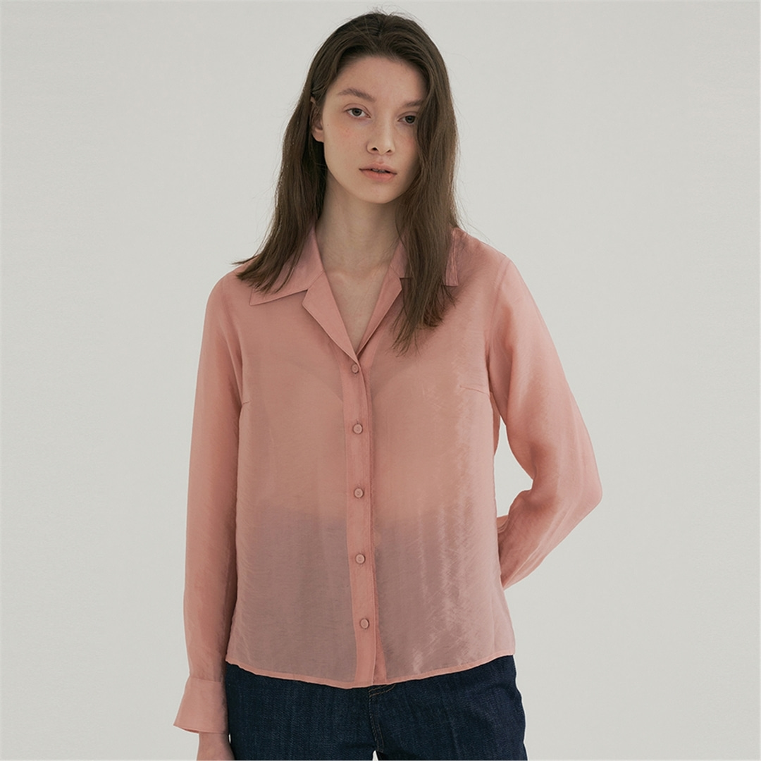 [블랭크03] open collar silky shirt (pink)