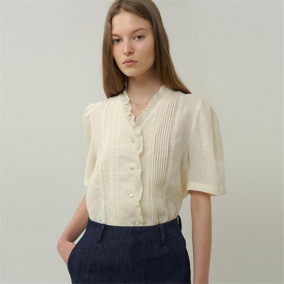 [블랭크03] linen pin-tuck blouse (cream beige)
