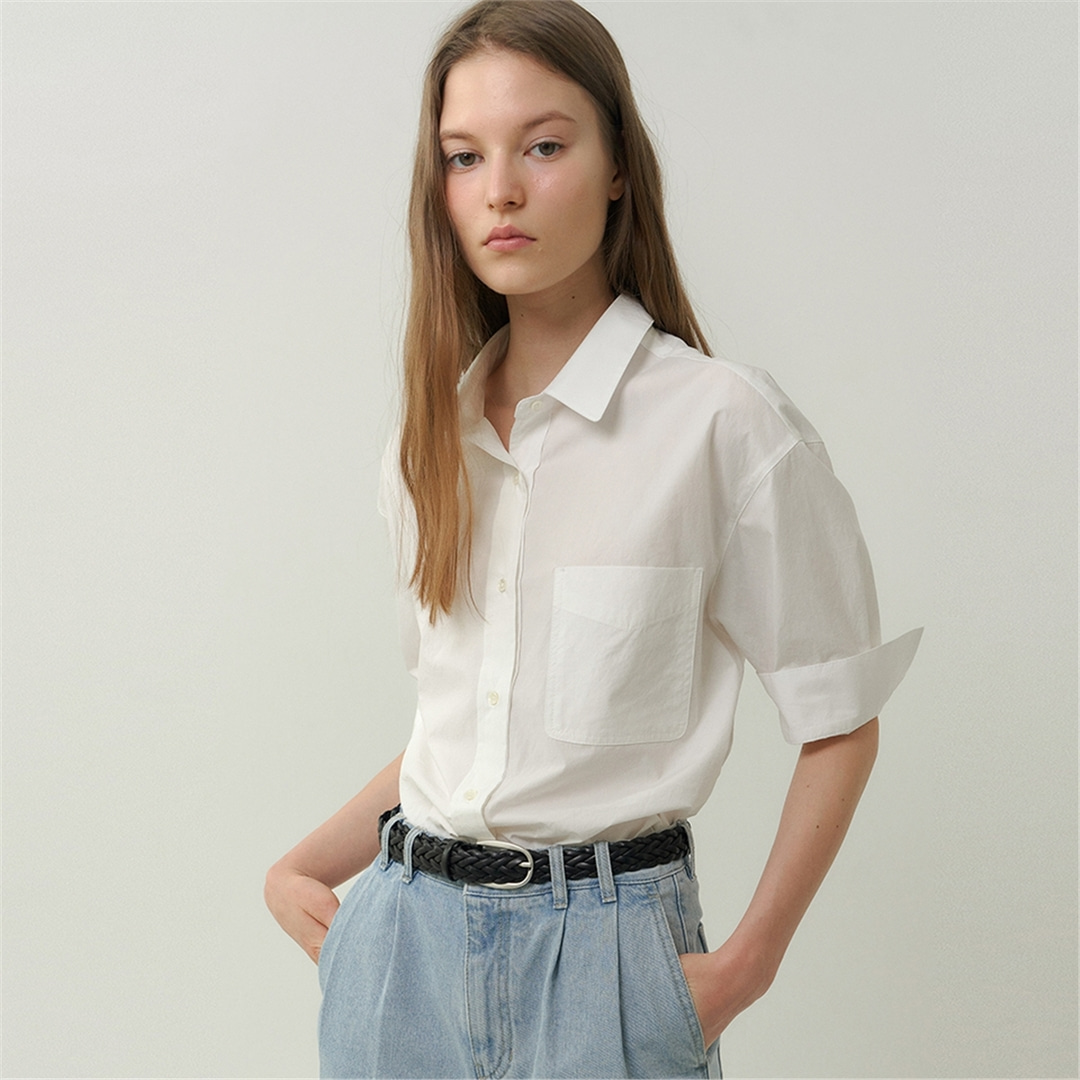 [블랭크03] boxy cotton pocket shirt (white)