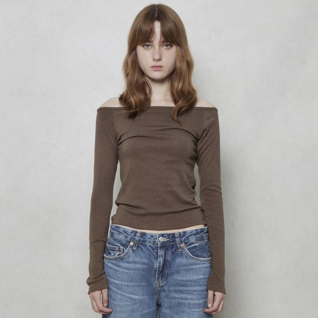 [리파인드902] Wool Blended Off Shoulder T-Shirts_Light Brown