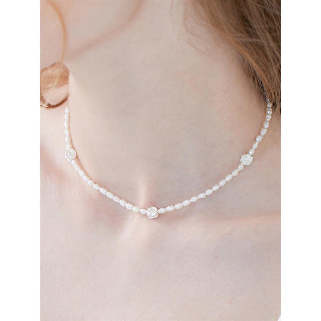 [티오유] Small rose point pearl necklace_SE018 [Silver925]